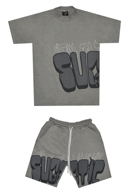 (GRAY) - BUTTERFLY SHORT SET