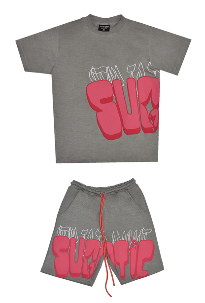 (GRAY - PINK) - BUTTERFLY SHORT SET