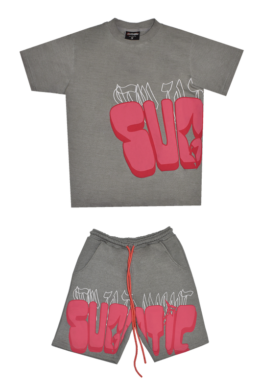 (GRAY - PINK) - BUTTERFLY SHORT SET